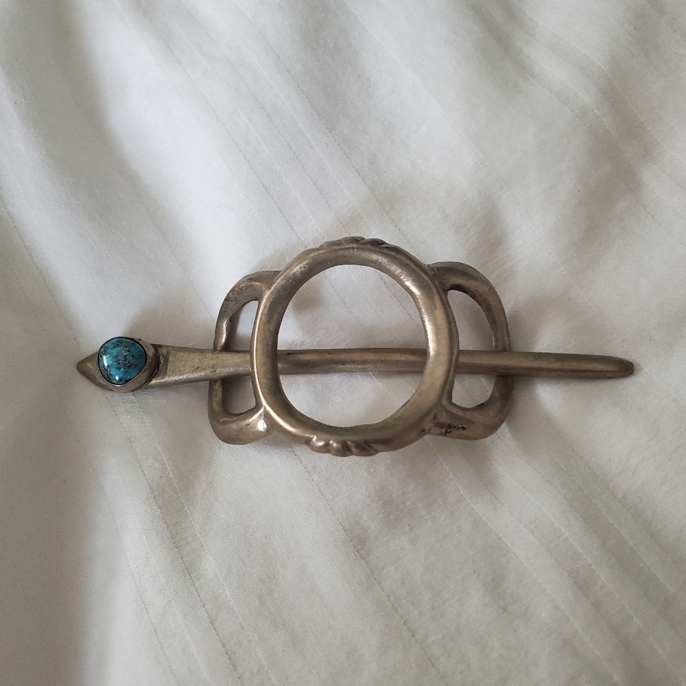 Vintage silver and turquoise hair clasp Zuni